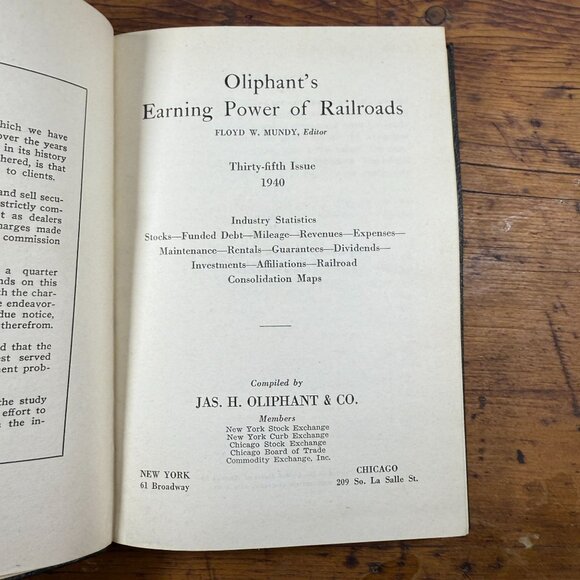 Oliphants Earning Power Of Railroads 1940 Thirty-Fifth Issue Hardcover Book - Picture 3 of 4